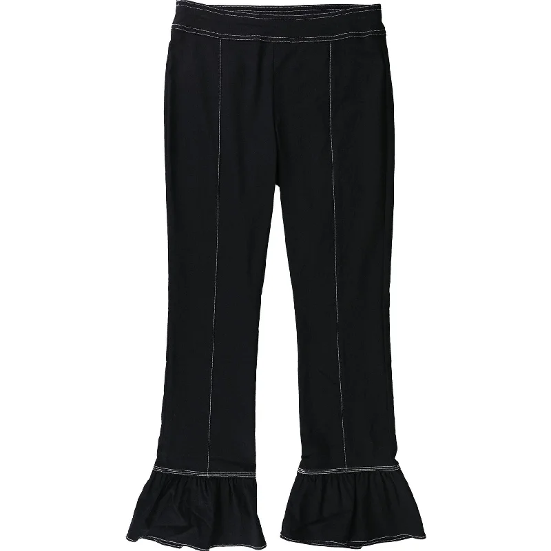 Rugged ripstop pants for extreme adventure durability -I-N-C Womens Contrast Stitch Ruffle Casual Trouser Pants, Black, 23