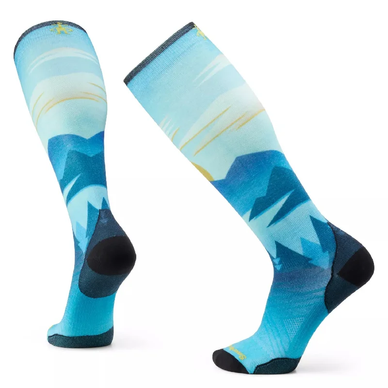 Retro bell-bottom pants for 70s-inspired fashion -Smartwool Ski Zero Cushion Chasing Mountains Print Socks