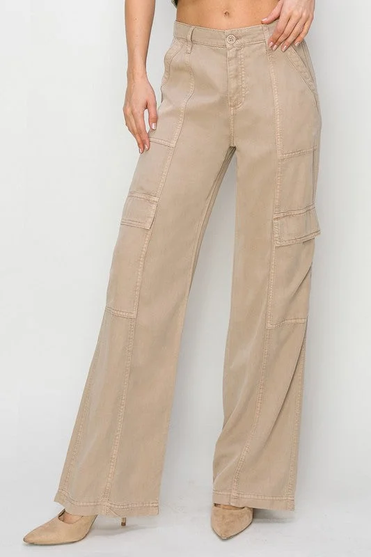 Overalls Jeans for Workwear -Risen Jeans Tencel Wide Leg Cargo Pants