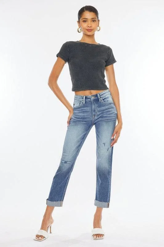 A-line Skirt Jeans for Grace -High Rise 5-Pocket Cuffed Slim Straight Jeans