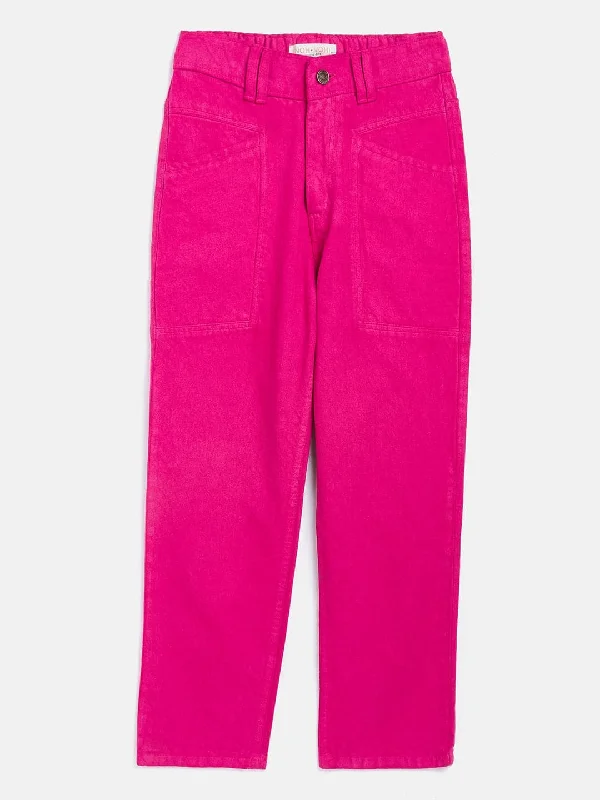 Belt Loops Jeans for Accessorizing -Girls Fuchsia Front Pocket Straight Jeans