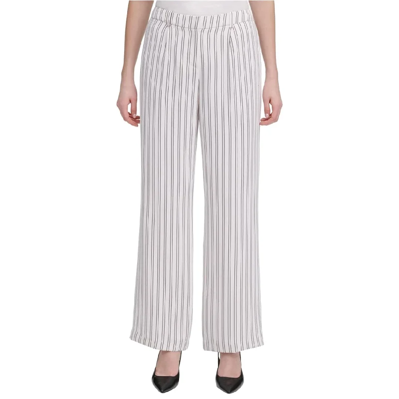 Classic straight-leg pants for versatile daily wear -Calvin Klein Womens Double Stripe Dress Pants, White, 4