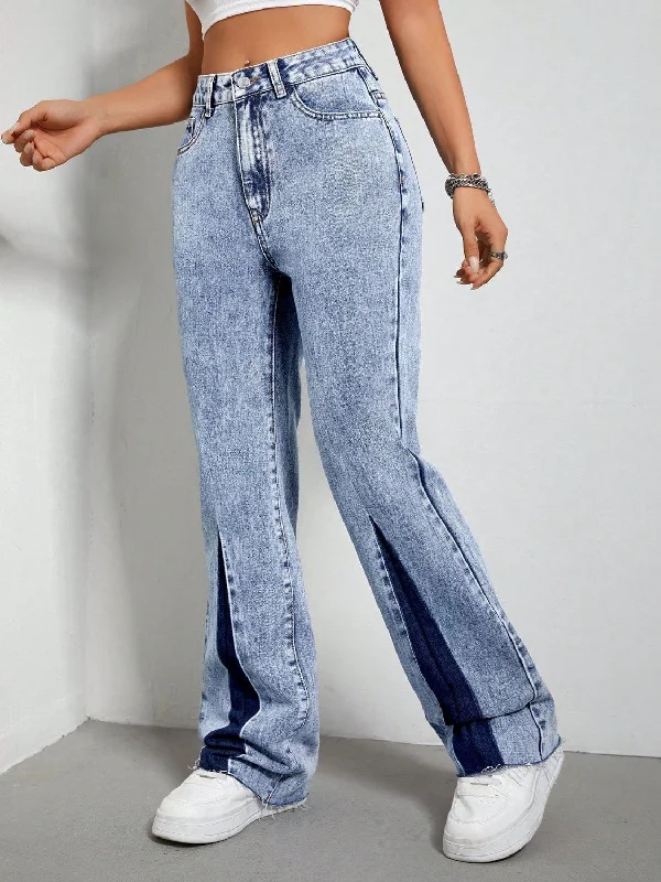 Printed Jeans for Pattern -Contrast Bootcut Jeans with Pockets