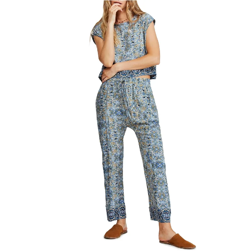 Breathable cotton pants for all-day summer ease -Free People Womens 2-Piece Set Casual Wide Leg Pants, Blue, X-Small