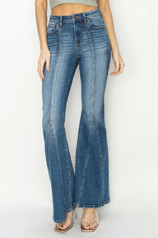 Fringed Jeans for Western -RISEN Full Size High Rise Front Seam Detailed Flare Jeans