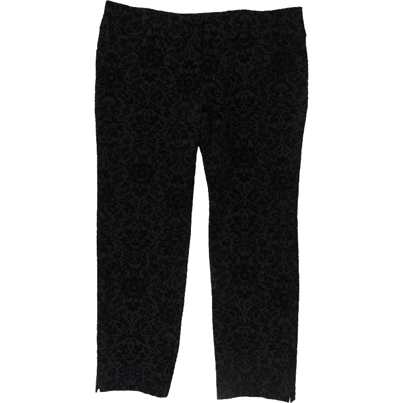 Tailored wool pants for sharp winter dressing -Charter Club Womens Flocked point Casual Trouser Pants, Black, 18W Long