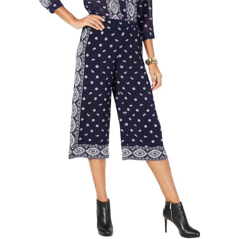 Elegant wide-leg pants for upscale dinner dates -Michael Kors Womens Handkerchief Print Casual Cropped Pants, Blue, Small