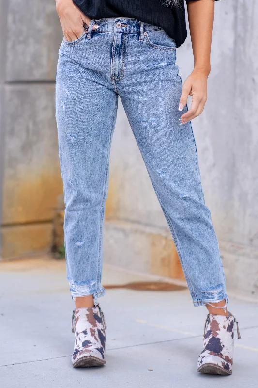 Cycling Jeans for Biking -Mystic Distressed High Rise Ankle Mom Jeans