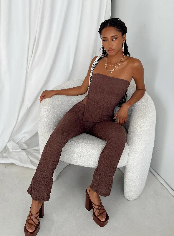 Vintage high-waisted pants for nostalgic wardrobe charm -Carlie Set Brown