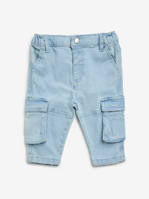 Side Pocket Jeans for Extra -HOP Baby Light Blue Relaxed - Fit Mid - Rise Cargo Jeans