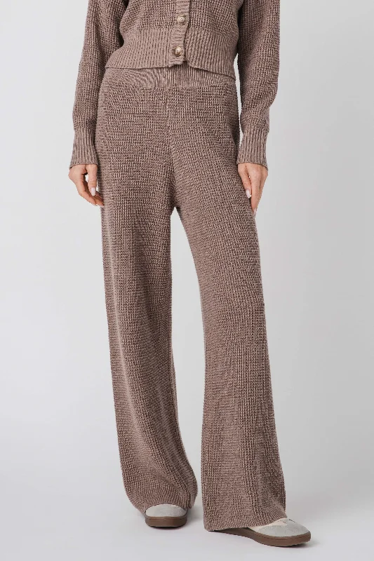 Stretch corduroy pants for cozy fall fashion -Vintage Havana Waffle Knit Wideleg Pant