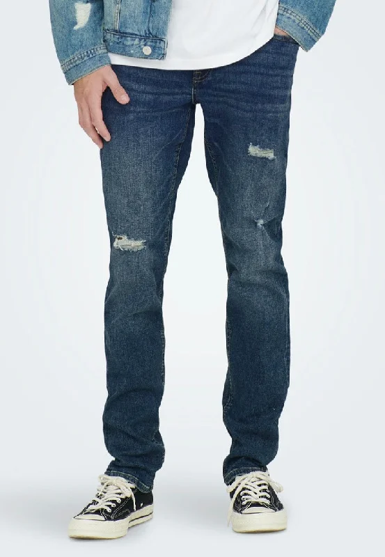 Patchwork Jeans for Bohemian -Only & Sons - Loom Slim Damage Blue Denim - Jeans