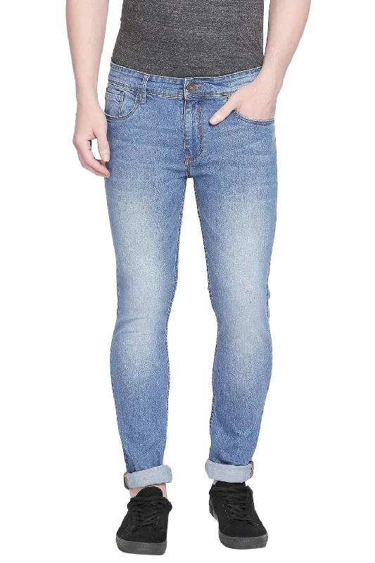 Cuffed Jeans for Stylish Touch -Torque Fit Faded Denim Stretch Jeans