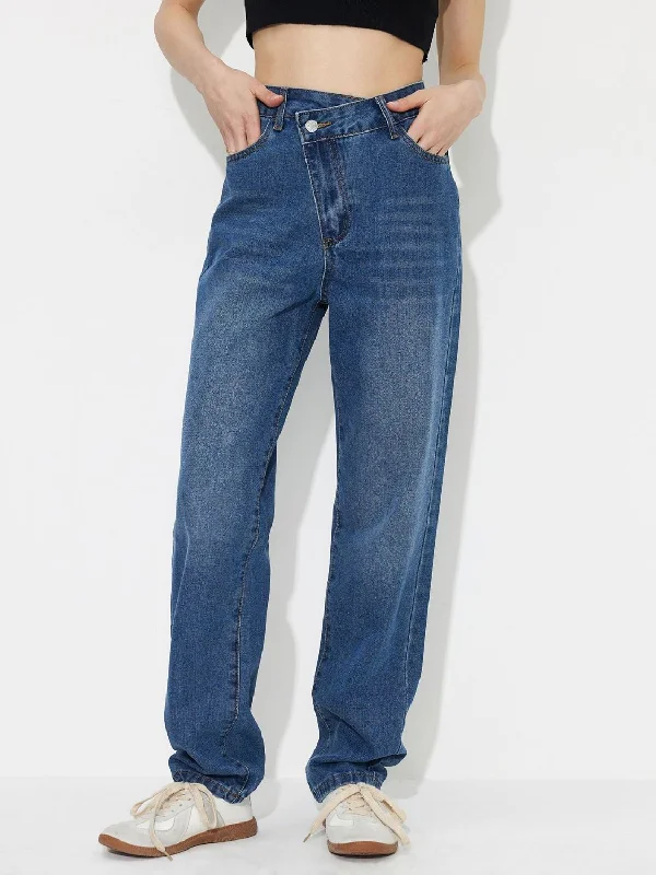 Casual Friday Jeans for Relaxed -Asymmetric Waist Jeans with Pockets