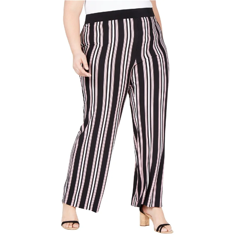 Stylish cropped pants for warm season trends -I-N-C Womens Striped Casual Wide Leg Pants, Black, 3X