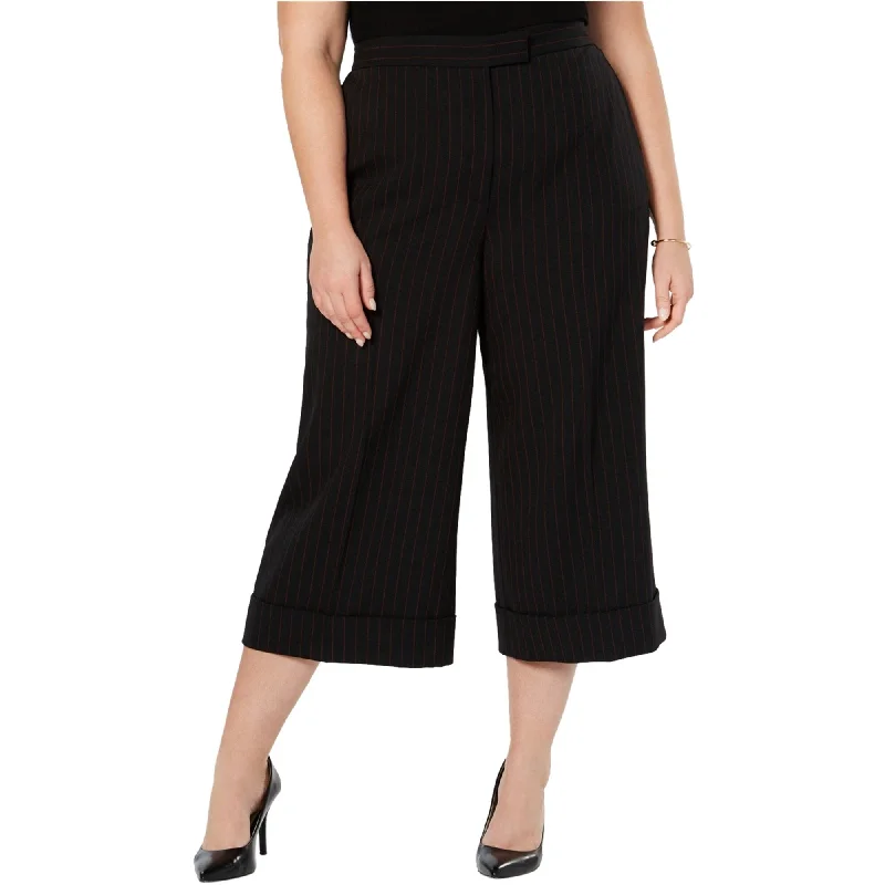 Stretch denim pants for curvy figure flattery -Anne Klein Womens Pinstripe Culotte Pants, Black, 24W