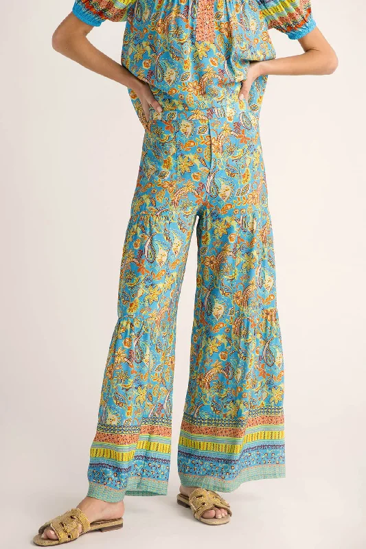 Casual drawstring pants for effortless home relaxation -Current Air Paisley Border Printed Wideleg Pants