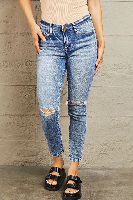 Designer Jeans for Luxury -BAYEAS Mid Rise Distressed Skinny Jeans