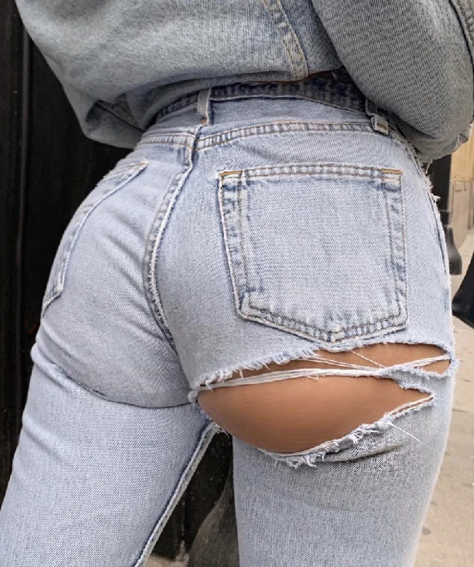 Distressed Jeans for Edgy Style -High Waisted Butt Cheek Vintage Blogger Jeans