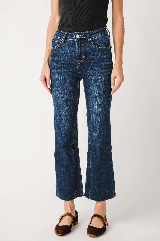 Retro bell-bottom pants for 70s-inspired fashion -Risen Aspen Twisted Seam Ankle Flare Jeans