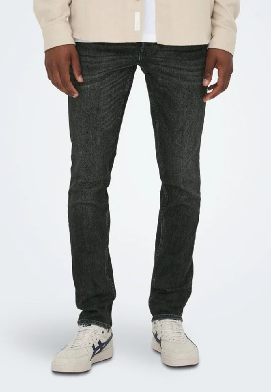 Back Pocket Jeans for Design -Only & Sons - Loom Slim Black Denim - Jeans