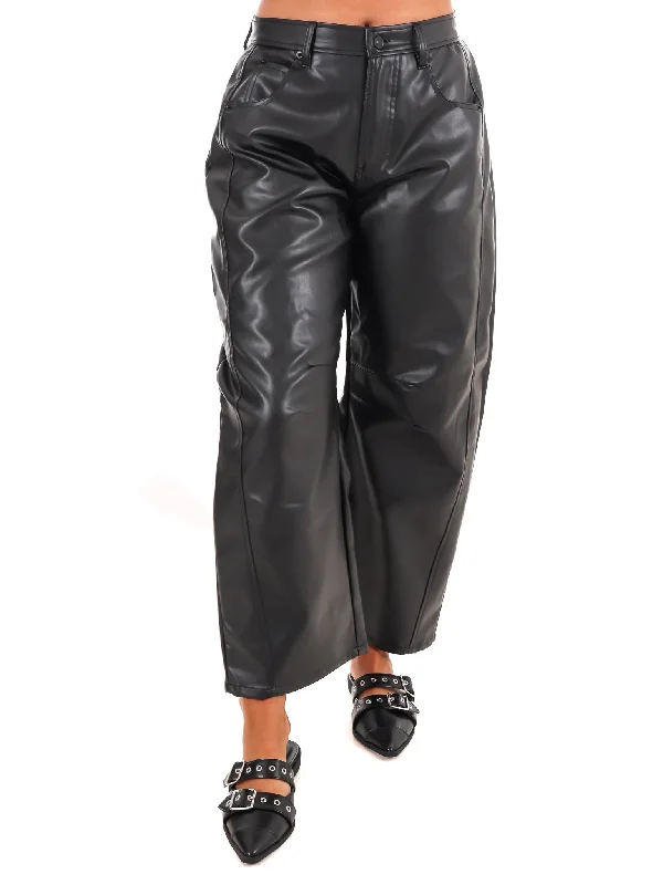 Casual drawstring pants for effortless home relaxation -Nothing Really Matters Pleather Barrel Pants