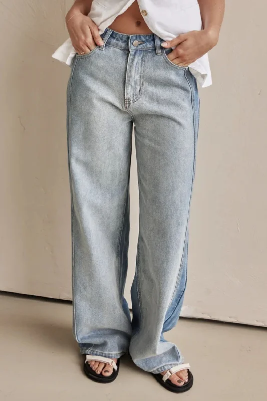 Colored Jeans for Variety -Contrast Straight Leg Jeans with Pockets