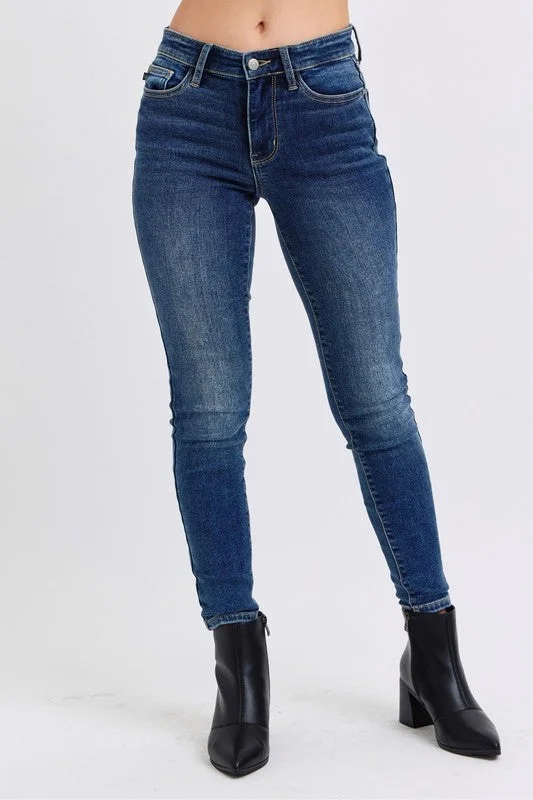 Jean Skirts for Feminine -Judy Blue Full Size Run Mid-Rise Waist Skinny Jeans with Thermal Lining