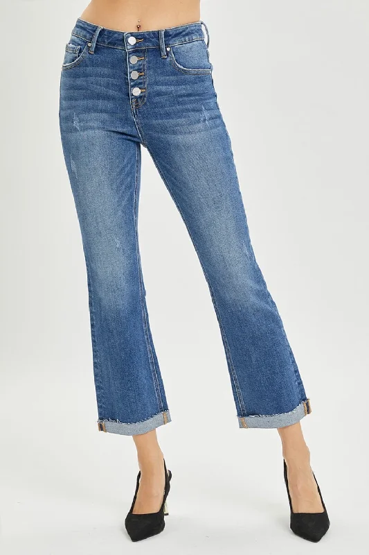 Relaxed Jeans for Comfortable -RISEN Full Size Button Fly Cropped Bootcut Jeans