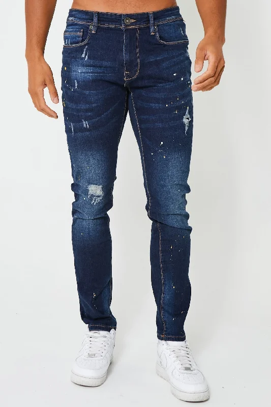 Embellished Back Pocket Jeans for Glamour -Hanger Lane Tapered Jean - Dark Blue