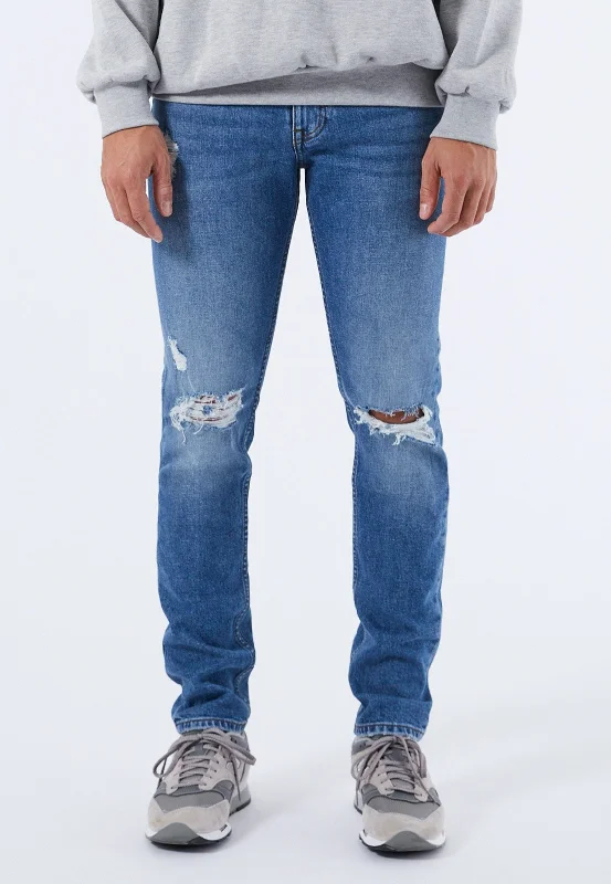 Outdoor Jeans for Adventures -Dr. Denim - Clark Rubble Mid Blue Ripped - Jeans