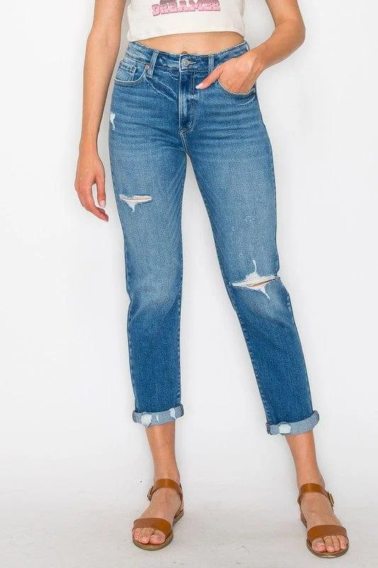 Graduation Jeans for Milestone -Tapered Leg Stone Wash High Rise Jeans