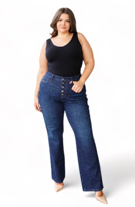 Frayed Hem Jeans for Edgy -High Rise Button Fly Straight Judy Blue Jeans