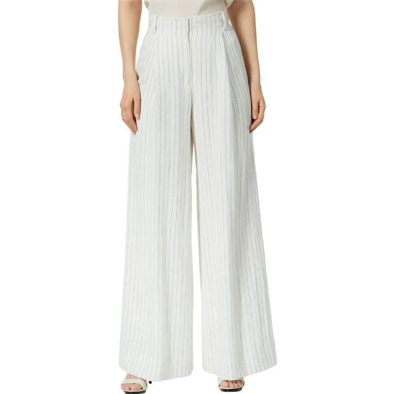 Pleated trousers pants for sophisticated gentleman charm -Rachel Zoe Womens Striped Casual Wide Leg Pants, White, 4