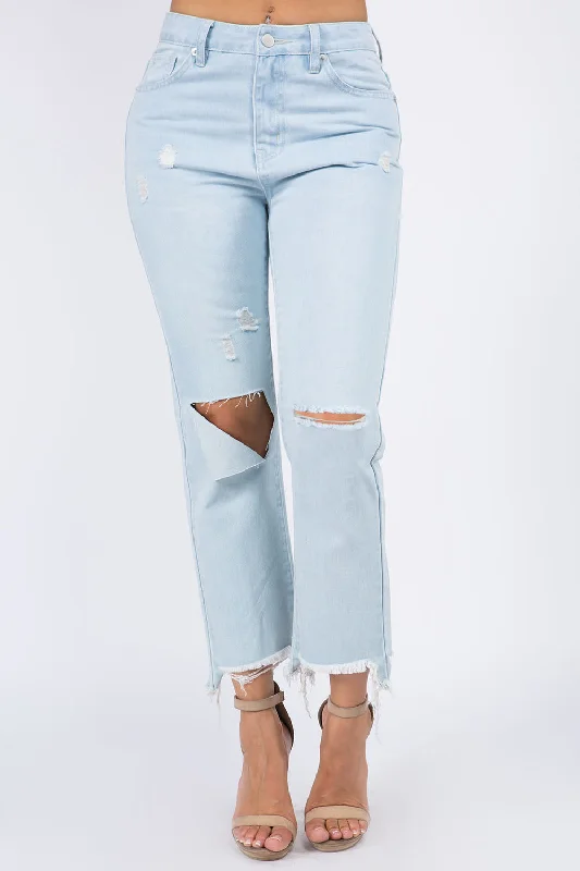 Valentine's Day Jeans for Romantic -American Bazi High Waist Distressed Raw Hem Jeans