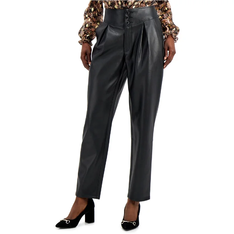 Multi-pocket pants for organized travel convenience -I-N-C Womens Faux Leather Casual Trouser Pants