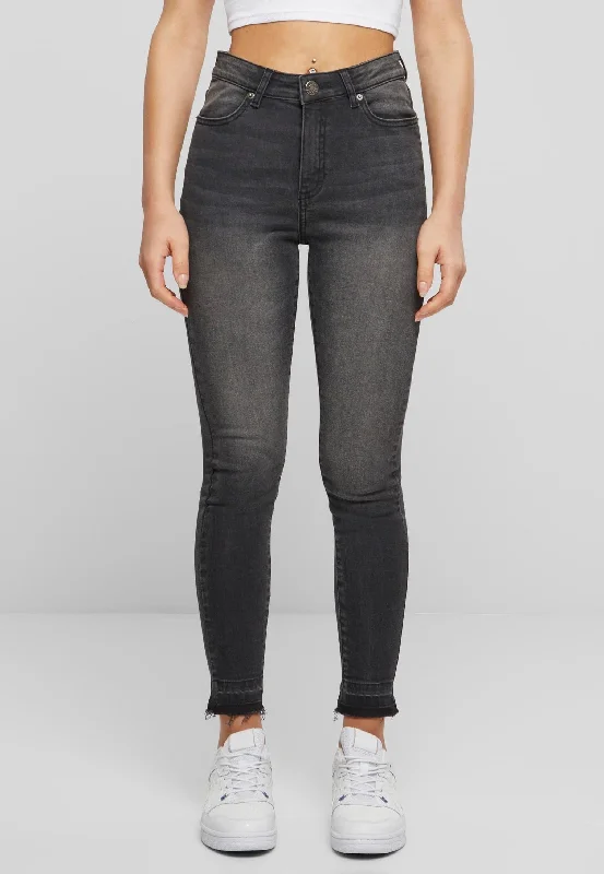 Casual Friday Jeans for Relaxed -Urban Classics - Ladies Skinny High Waist Open Hem Black Washed - Jeans