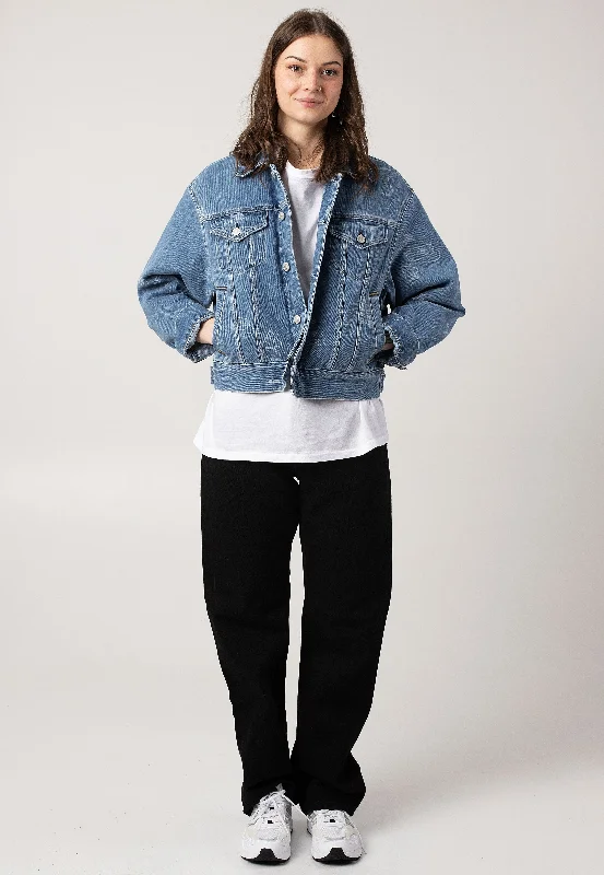 Mom Jeans for Vintage Appeal -Carhartt WIP - W' Stamp Jeans Jacket Bleached Stamp Print/Blue - Jeans Jacket