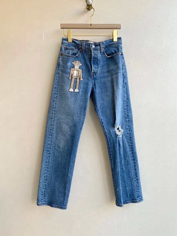 Mother's Day Jeans for Gift -Robot Hand-Patched and -Embroidered Jeans (Reworked)