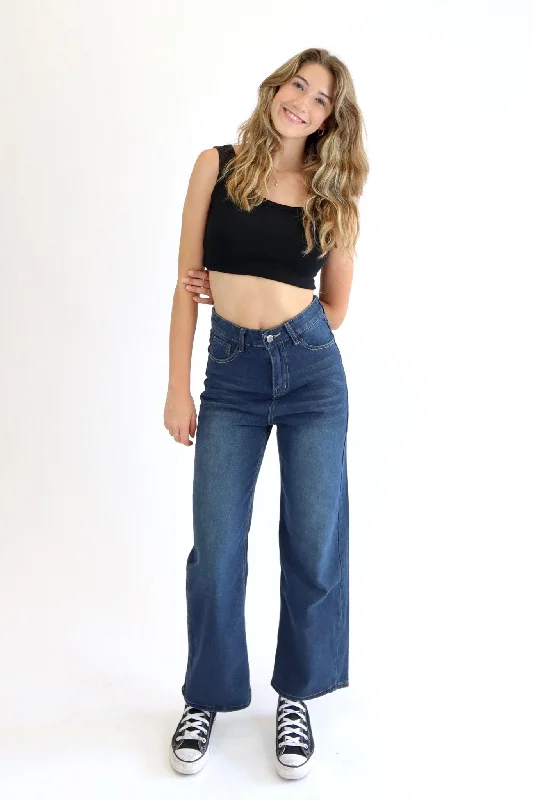 Flare Jeans for Retro Vibe -Mid Rise dad jeans in mid vintage blue