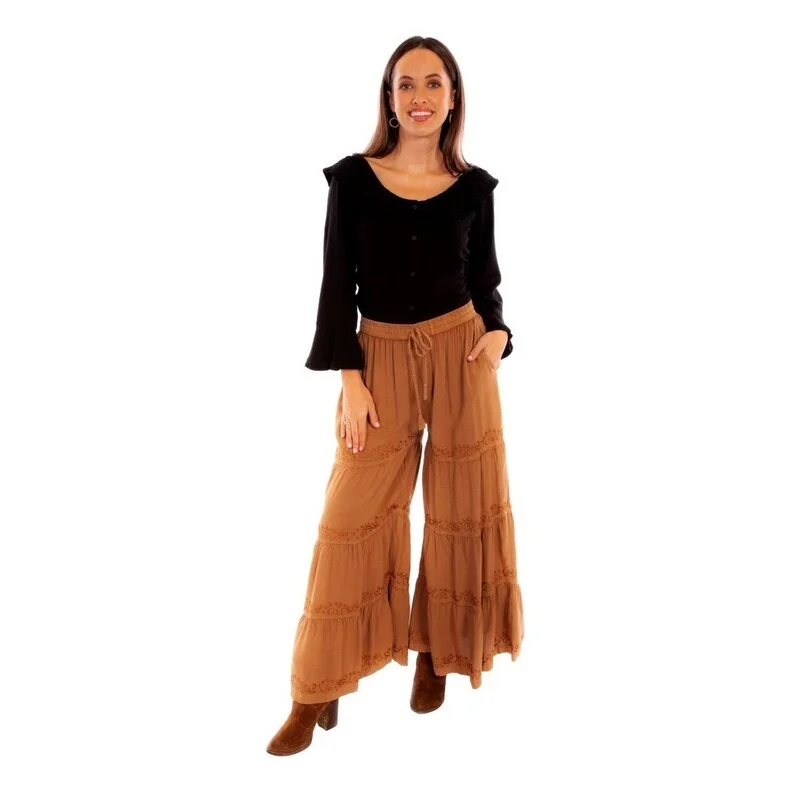 Stylish leather pants for edgy night looks -Scully Western Pants Womens Rayon Palazzo Flowy Wide Leg F0_HC867