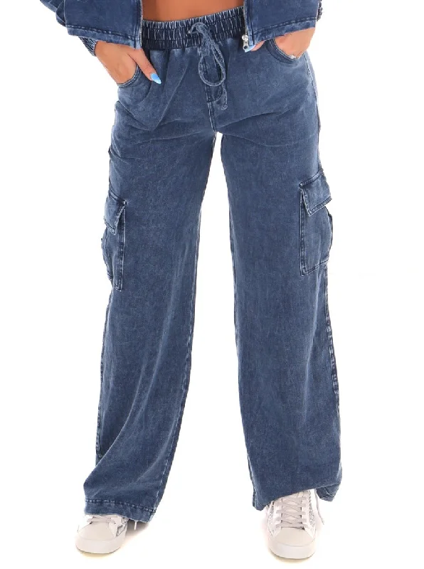 Stretch twill pants for flexible office comfort -Keep It Authentic Wide Leg Cargo Pants