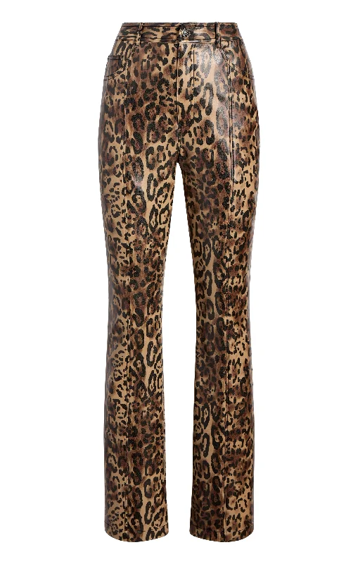 Waterproof rain pants for stormy weather protection -Leopard Vegan Leather Miller Pant