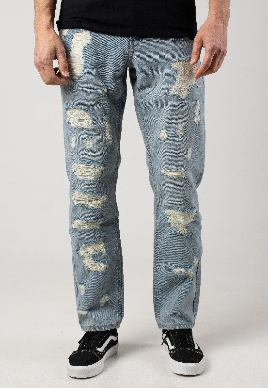 Branded Jeans for Quality -Urban Classics - Heavy Ounce Straight Fit New Light Blue Heavy Destroyed Washed - Jeans