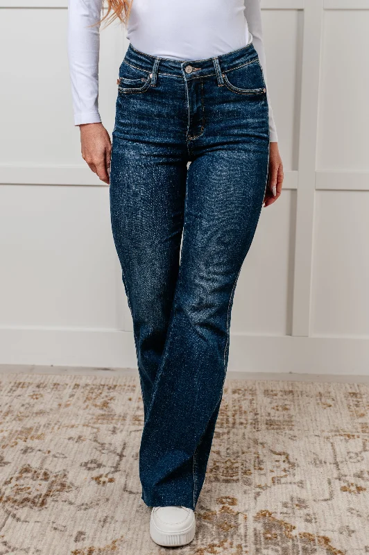 Low Waisted Jeans for Casual -Edna High Rise Control Top Shield Pocket Flare Jeans