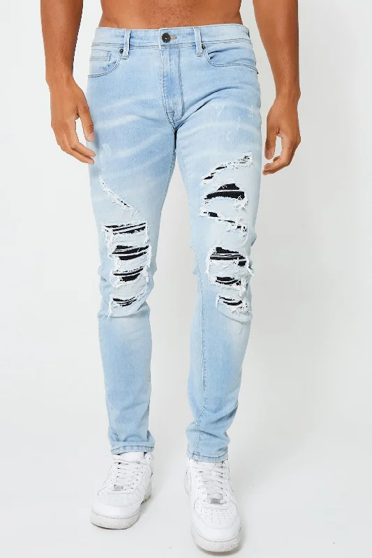 Frayed Hem Jeans for Edgy -Benhill Tapered Jean - Ice Blue