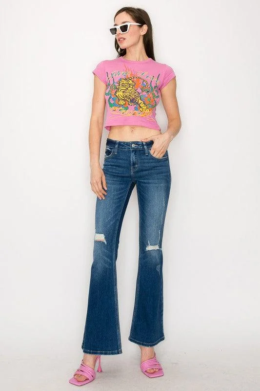 Faded Jeans for Laid-back -LOW RISE STRETCH VINTAGE FLARE JEANS