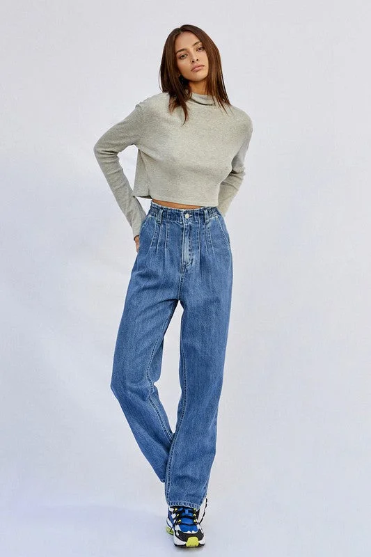 Affordable Jeans for Budget -Super High Rise Pleated Mom Jeans