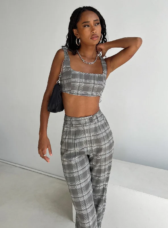 Flowy wide pants for artistic bohemian vibes -Huxley Set Grey Check