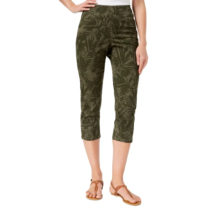 Heavy-duty work pants with tool pocket storage -Style & Co. Womens Tropic Travels Casual Cropped Pants, Green, 4